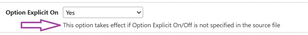 A fragment of the Project Settings dialog, indicating a description of a setting