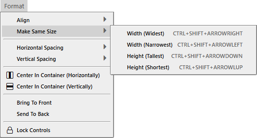 Format Make Same Size Menu Format Make Same Size Menu