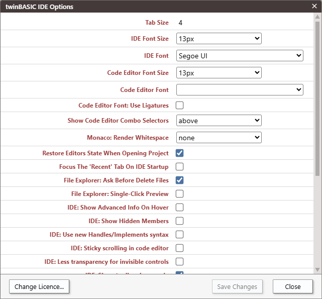 IDE Options - Tools Menu