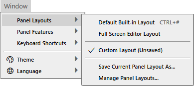 Window Panel Layouts Menu
